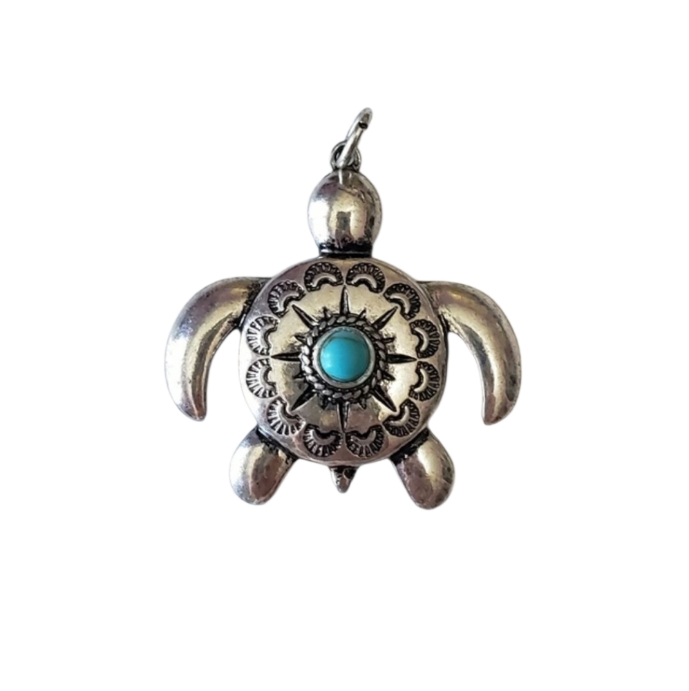Silver Turtle Pendant with Turquoise Accent